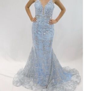 Elegant Light Blue Sequin Dress